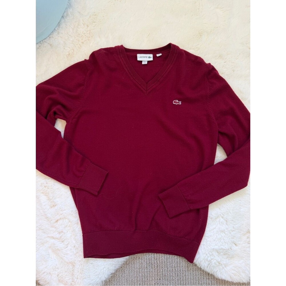 Lacoste Men's V-Neck Sweater in Burgundy